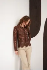 Wholesale Lace Shirts - Coffee | F2073 - Topshow