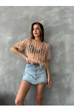 Topshow Somon Simli Saçaklı Toptan Bluz