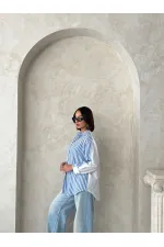 Chemise rayée en lin - Bleu clair | Topshow | F1919