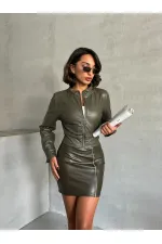 Veste en cuir en gros - Kaki | TOPSHOW | F0443