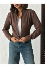Topshow - Veste bomber marron zippée pour femme (vente en gros)