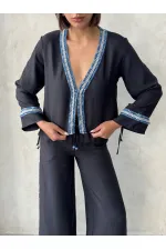 Kot Şeritli Toptan Gömlek   Siyah | Topshow | F1888