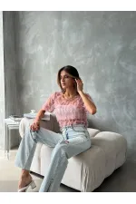 Topshow Pudra Simli Saçaklı Toptan Bluz