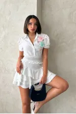 Topshow Cream Floral Chest Linen Wholesale Shirt