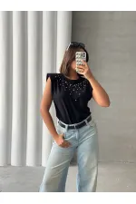 Wholesale Blouse with Stone Detail - Black | Topshow