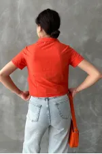 Topshow Orange Gipel Front Gathered Wholesale Blouse