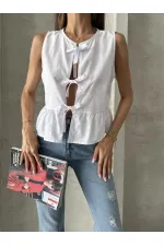 Topshow White Front Tie Wholesale Blouse