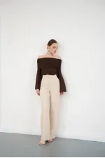 Blouse en tulle à manches longues en gros - Café | D2977 - Topshow