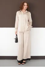 Pleated Hem Lace Up Wholesale Trousers - Stone | F2102 - Topshow