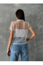 Topshow Krem Pullu Tül Toptan Tişört