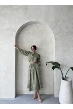 Blouse brodée à nouer sur le devant (vente en gros) - Kaki clair | Topshow | F1902