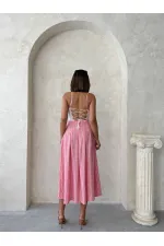 Çizgili Keten Etek - Pembe | Topshow | F1918