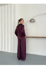 Yüksek Bel Bol Paça Saten Pantolon – Şık Ve Rahat Tasarım - Mürdüm | F2052