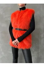 Tüylü Toptan Yelek - Oranj | TOPSHOW | F1567