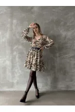 Leopar Çizgili Toptan Elbise - Taş | TOPSHOW | F1591