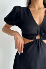 Topshow Siyah V Yaka Dekoltelı Boydan Toptan Elbise