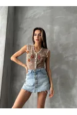 Gilet brodé en vison Topshow en gros