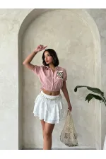 Nakışlı Cepli Toptan Gömlek - Pudra | TOPSHOW