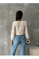 Buttoned Short Wholesale Cardigan F0022 - Stone Blue | TOPSHOW | F0022