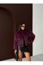 Topshow - Toptan Kürk Detaylı Mürdüm Kısa Ceket