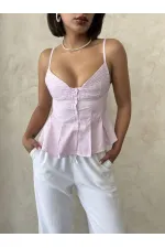 Blouse à bretelles rayées - Rose | Topshow