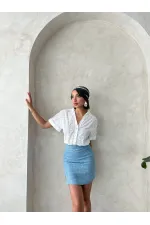 Pullu Kot Etek - Mavi Topshow