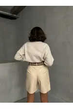 Belted Leather Wholesale Shorts - Stone | TOPSHOW | F1497