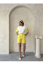Kol Detaylı Toptan Şort - Sarı | Topshow