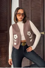 Gilet en daim scuba appliqué Topshow - Marron | F2025