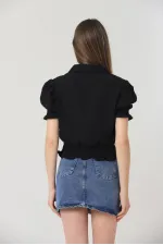 Chemise noire brodée Topshow en gros