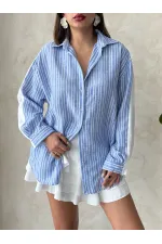 Çizgili Keten Gömlek - Açık Mavi | Topshow | F1917