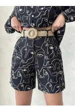 Nakışlı Toptan Şort - Siyah | Topshow