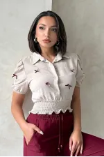 Bow-Tie Linen Wholesale Shirt - Stone | Topshow