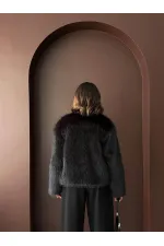 Topshow - Manteau boutonné en fourrure de lapin en gros - Noir