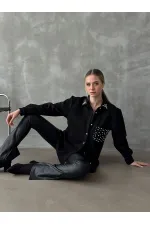 Cebi Tasli Toptan Gömlek - Siyah | TOPSHOW | F1617