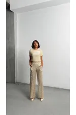 Simli Saçaklı Toptan Bluz - Krem | TOPSHOW | F1832