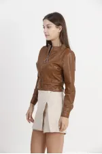 Manteau en cuir en gros - Beige | TOPSHOW | F0443