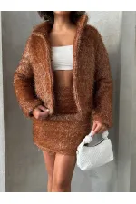 Simli Saçaklı Toptan Mont - Kahve | TOPSHOW | F1838