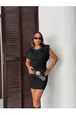 Topshow Drop Belted Scuba Suede Dress - Black | F2028