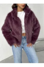 Topshow - Toptan Suni Kürk Kadın Mont - Mürdüm