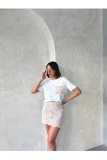 Cep Detaylı Tişört - Krem Pudra | Topshow