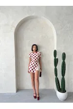 Kısa Kollu Dama Desen Tiğişi Bluz - Ham Bordo | Topshow