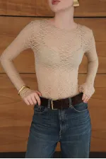 Dantel Toptan Bluz - Taş | F2092 - Topshow