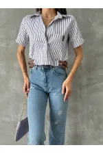 Topshow Mixed Belt Detailed Striped Wholesale Shirt