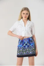 Chemise Topshow crème à motif de feuilles et pierres, vente en gros