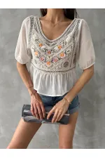 Topshow Stone Gray Embroidered Wholesale Blouse