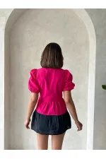 Topshow Fuşya Önden Bağlamalı Poplin Toptan Bluz