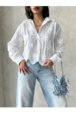 Nakışlı Gömlek - Krem | Topshow | F1932