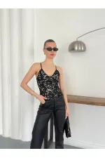 D 2939 Strappy Lace Tank Top - Black