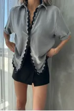 Topshow Gray Soutache Detailed Wholesale Shirt
